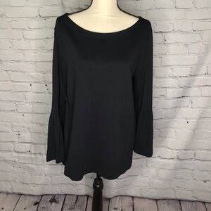 J Crew Factory Black Cotton Boatneck 3/4 Circular Flounce Sleeve Top Large